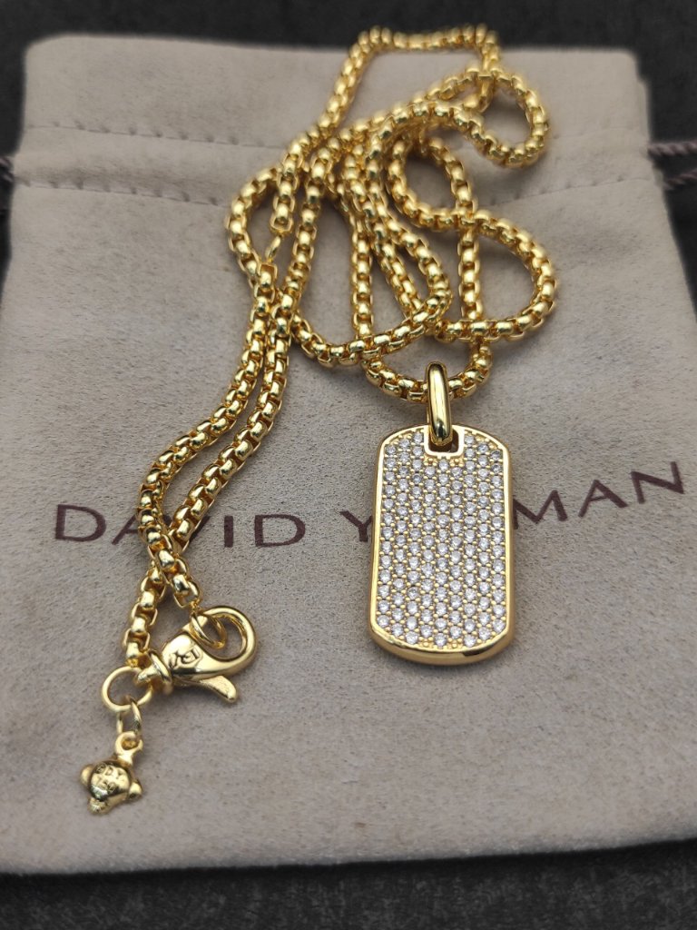 David Yurman Gold-Plated White Diamond Pendant Necklace.